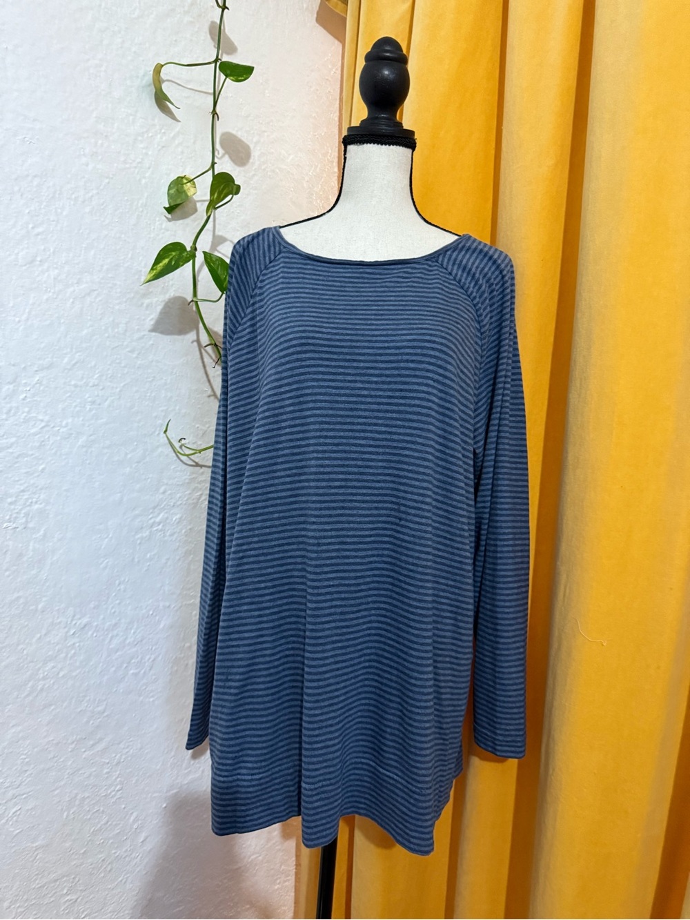 Pure Jill Striped Knit Tunic Top Boatneck Navy Large